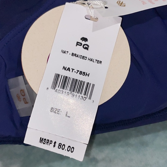 PQ BRAIDED HALTER swim top navy blue NWT - Picture 2 of 2